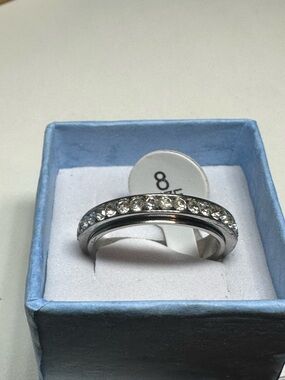 Crystal-Accented Silver Women's Wedding Band